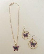 NEW 3pc Fashion Multicolor Butterfly Necklace  Earring Dangle Matching Set