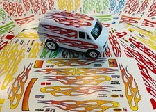 AW Aurora AFX Custom Dodge Slot Car Street Van Decals Flames Yellow/Red Faded