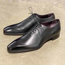 Handmade Men Black Leather Oxford Shoes Men Black Tuxedo Shoes, Dress Shoes Men