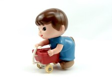 Tomy Kid-A-Long Kids Boy Riding Wagon Vintage 1970s wind-up toy Blue Red