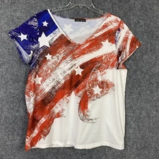 C.O.Z.Y  Stars & Stripes Graphic Tee Women XXL  US 12 Patriotic Short Sleeve