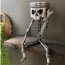 Resin Piston Skull Sculpture - Ideal Desk Decor