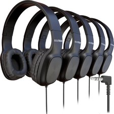 5 Pack Bulk Wired On-Ear Leather Headphones with 3.5mm Connector Oval Metal H...