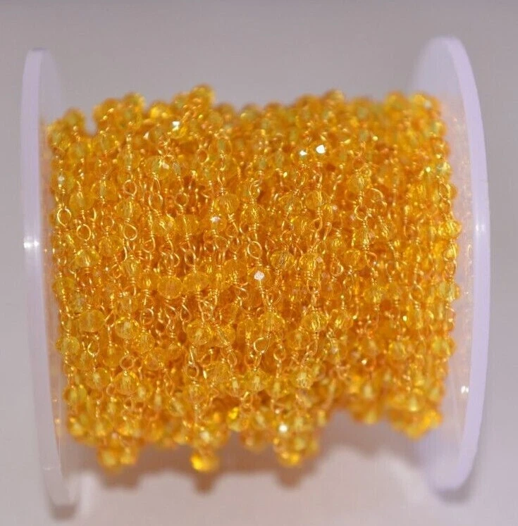 Bulk Rosary Chain 3mm Yellow Quartz Glass Beads DIY Jewelry Making Supply Foto 2 de 4