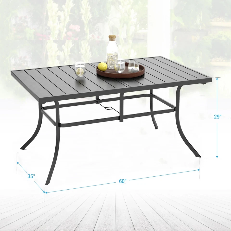 Patio Dining Table for 6 Person Outdoor Table with Umbrella Hole Rectangular - Image 2 of 4