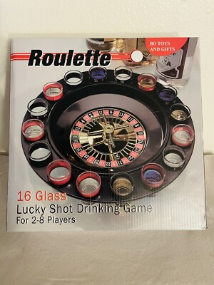 Roulette 16pc Glass Game Set - Lucky Shot Spinning Drinking Game - New in Box