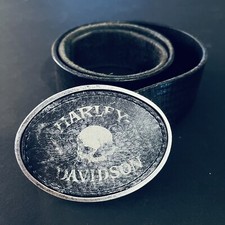 2013 Harley Davidson Distressed Leather Skull Belt Buckle/Belt 34&rdquo; Length Signed
