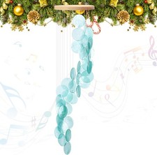 Wenqik Sea Glass Shell Wind Chimes for Outside Seaglass Capiz Windchime Blue