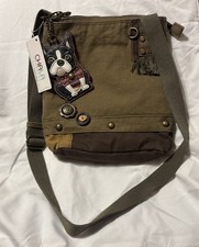 New Chala Handbag Patch Crossbody Bag Canvas gif Olive Green Boston Terrier Dog