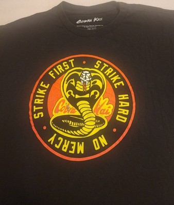 Cobra Kai Strike First Strike Hard No Mercy Men's Black T-Shirt Size 2XL/2TG