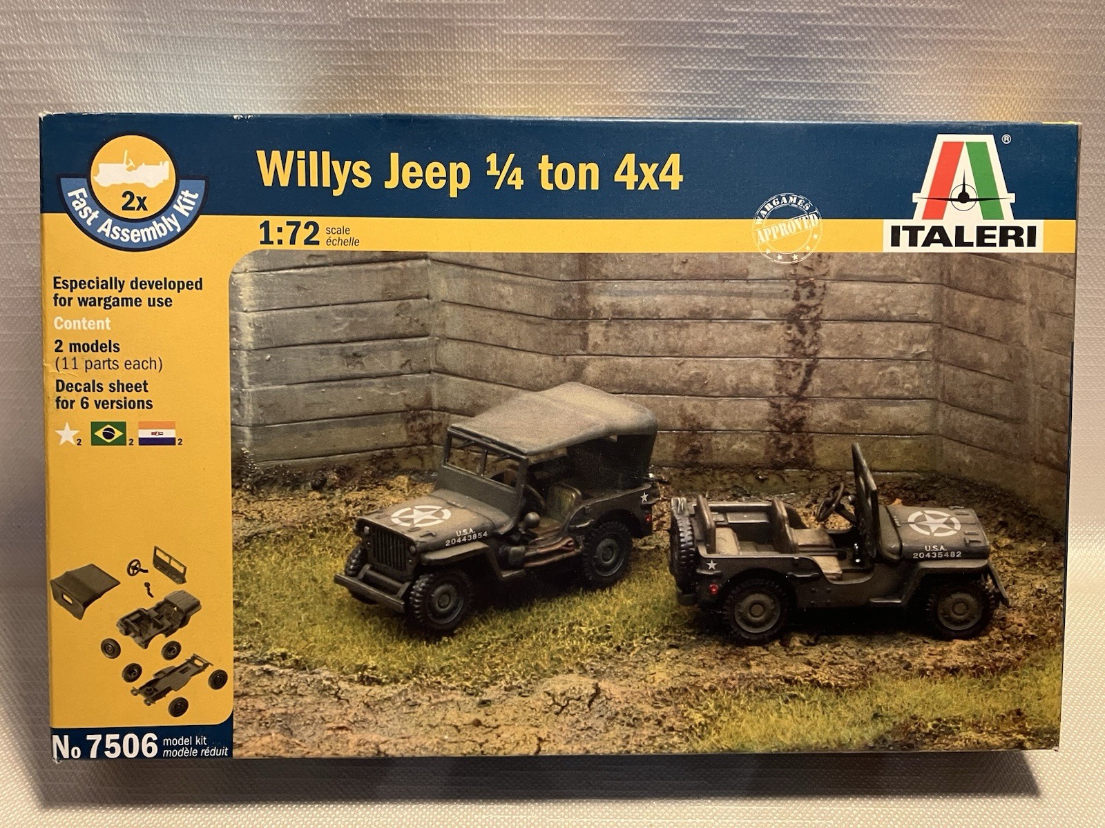 Italeri US Army Willys Jeep Military 1/72  1/4 ton 4x4 2 models  Model No 7506