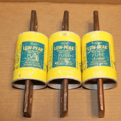 One Lot of 3 Nice Tested Bussmann Buss Low-Peak LPJ-600SP Dual Element Fuses
