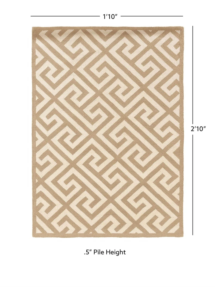Linon Silhouette Greek Key Hand Hooked Wool 1'10"x2'10" Rug in Beige - Image 4 of 4