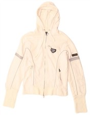 Williams Wilson maglione donna zip cappuccio UK 12 Medium bianco colorblock AB05