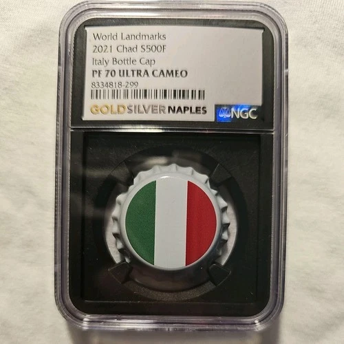 Chad. 2021, 500 Francs, Silver - NGC PF70 - Top Pop 🥇 Bottle Cap, Italy Italia