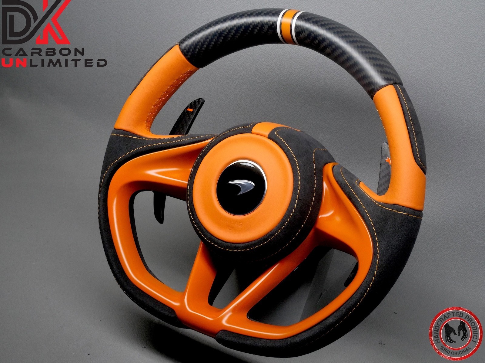McLaren 750S 720S 765LT Alcantara Orange MSO Weave Matte Carbon Steering Wheel