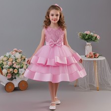 Kids Girls Double Layer Tulle Dress with Bow Party Pageant Princess Formal Gown