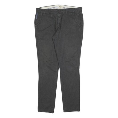 REVIEW Herren Slim Straight Hose Schwarz W36 L32 Mit Reißverschluss Baumwollmix