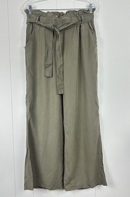 NWT Thread & Supply Sz L Olive Wide Leg Waist Tie Tencel Pants Pull On