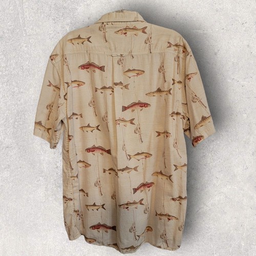 Boca Classics Mens Shirt L Hawaiian Fishing Fish Button Up Short Sleeve Pockets - Picture 2 of 7