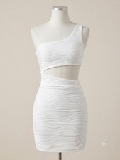 SHEIN: One-Shoulder White Textured Cutout Dress: