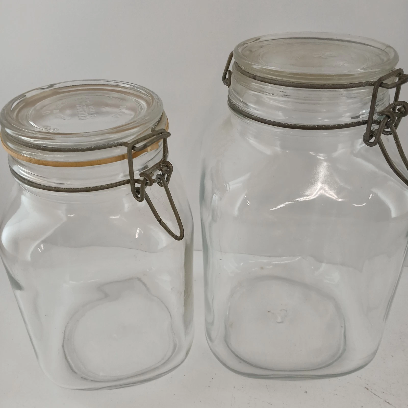 Lot of 2 Glass Storage Jars with Clamp Lids Airtight Canisters Kitchen Pantry