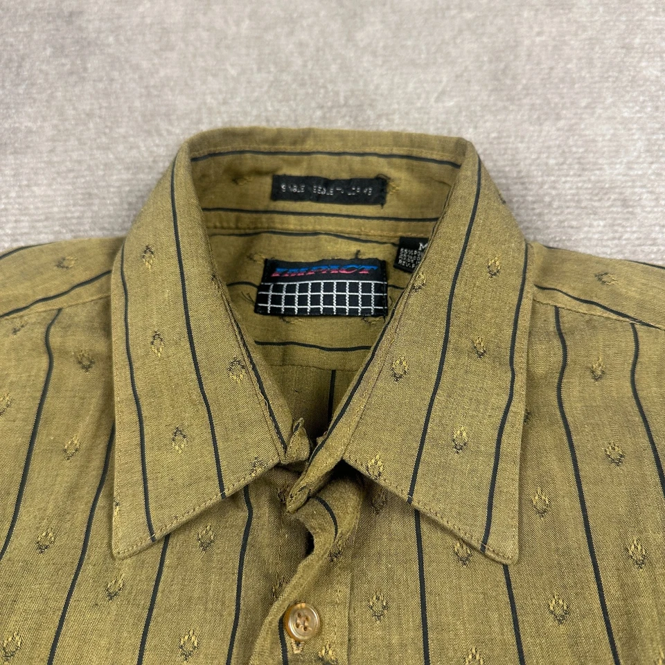 Vintage 80s IMPACT Dagger Collar Shirt Olive Stripe Jacquard Button Down Medium - Image 4 of 4