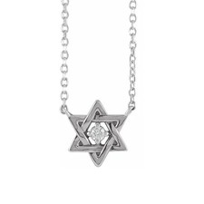 14k White Gold Star Of David Diamond Solitaire Pendant 18" Necklace
