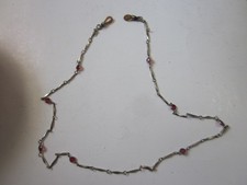 Eyeglass red ruby Colored Beaded Jewelry Glasses Holder silver tone Necklace 28"