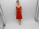 Vintage Barbie Clothing Red Taffeta Dress with Gold Waist Trim 1970's Dress