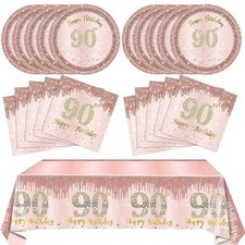 41PCS Women 90th Birthday Party Decorations Rose Gold Disposable Tableware