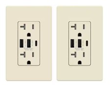 ELEGRP 30-Watt 20 Amp 3-Port Type C and Dual Type A USB Duplex Outlet-2-Pack