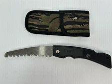 Vintage Gerber Folding Saw Knife Camp Lock Back Made In USA Camouflage Sheath