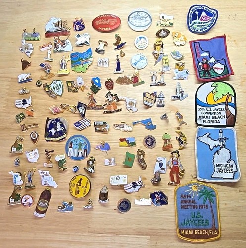 VTG Jaycees Enamel Pin & Patch Lot 70's Across The USA Bullwinkle Mad Hulk 100+