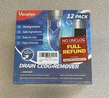 Vacplus Drain Clog Remover | 12-Pack Powerful Sink Cleaner & Deodorizer