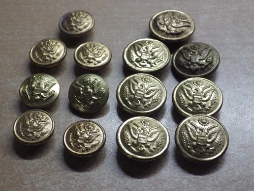 LOT OF 14 WW2 WORLD WAR II Brass Gold Tone Military Eagle E PLURIBUS UNUM BUTTON