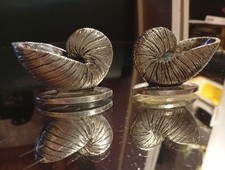 Paire 2x Statuette Coquillage Nautile "Sculpture" Vintage Signée Métal 323gr