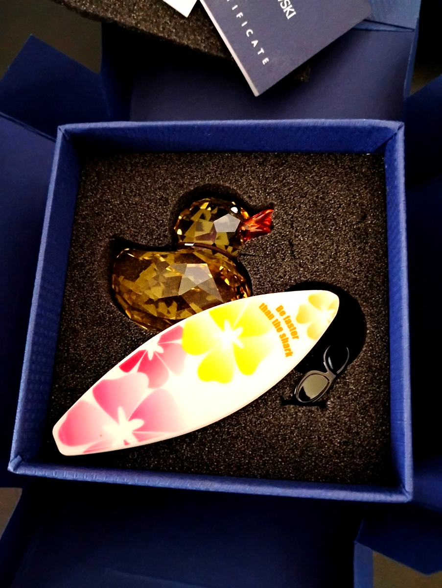 Swarovski Happy Duck - Sunny Steve w Surfboard 1096743 Mint in box