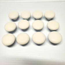 Set of 12 Vintage White Round Ceramic Cabinet Drawer Handles Knobs Reclaimed