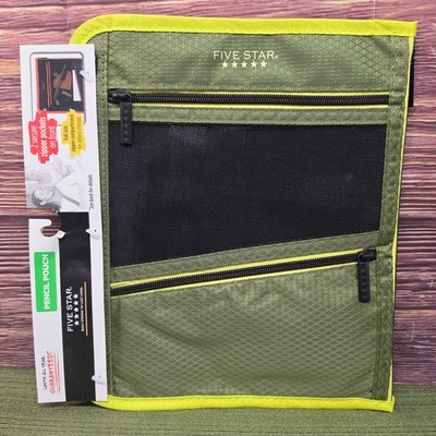 Five Star Pencil Pouch Binder Zipper Black Green 11x8.75 School New
