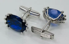 Gorgeous Sterling Silver Dark Blue Stone Cufflinks Lab Created