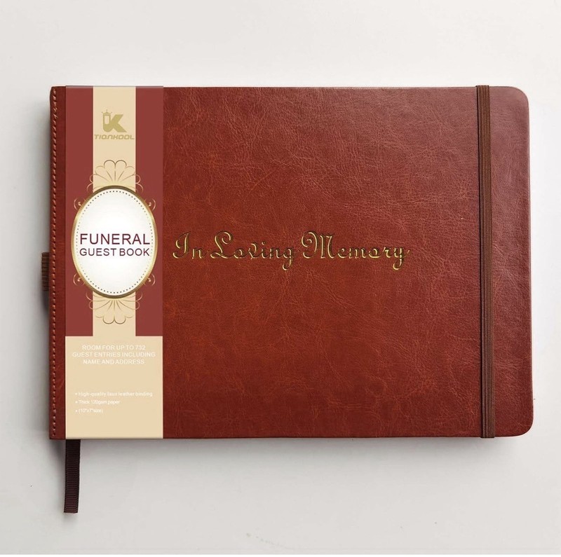 Loving Memory Guest Book for Funeral Sign in 134 Pages,10" x 7",Hardcover,Brown