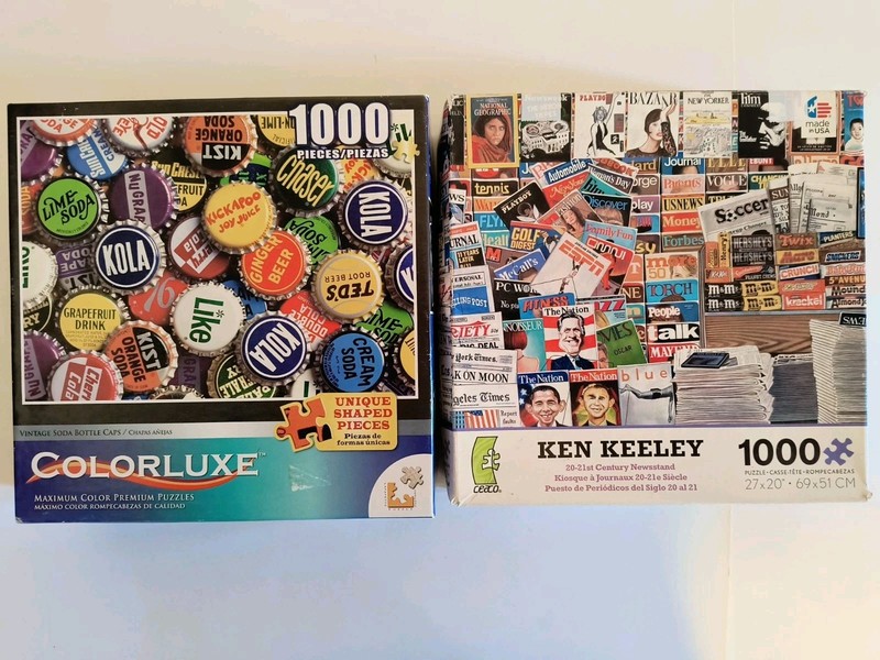 Lot Of 2 Colorluxe & Ceaco 1000 Pc Puzzles ( Vintage Soda Bottle Caps &...