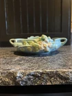 Roseville #389-6 Blue Handled Dish White Rose