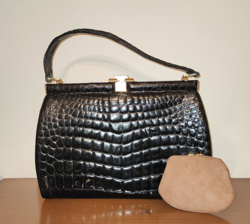 Borsa a Mano In Vera Pelle Di Coccodrillo Verniciata Anni 60 Vintage  Portamonete | eBay