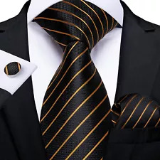 Mens Tie Striped Fashion Designer Necktie Handkerchief Cufflinks Set Wedding