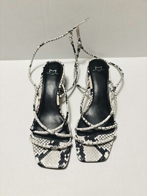 Marc Fisher LTD Jared Sandal Black White Snake Print Ankle Strap Heels Size 8 US