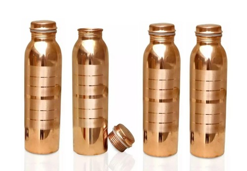 Set 4 Bouteilles D'eau En Cuivre Pur 900ml + 8 Verres Argent - Neuf, Pour Boissons Chaudes/froides
