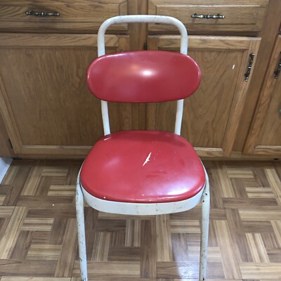 Vintage red COSCO Kitchen Metal Step Stool Chair Mid Century