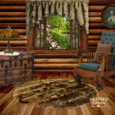 FUR ACCENTS Deer Skin Faux Fur Rug - Bear - Wolf - Accent Throw Carpet - Sheepskin - Round